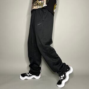 Nike Sweatpants Jet Black Polyester Subtle Swoosh Baggy Dri Fit